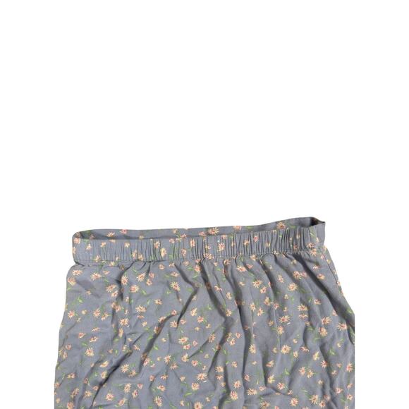 American Eagle Floral Slit Maxi Skirt M Blue Daisy Print Viscose Elastic Waist - Picture 4 of 7